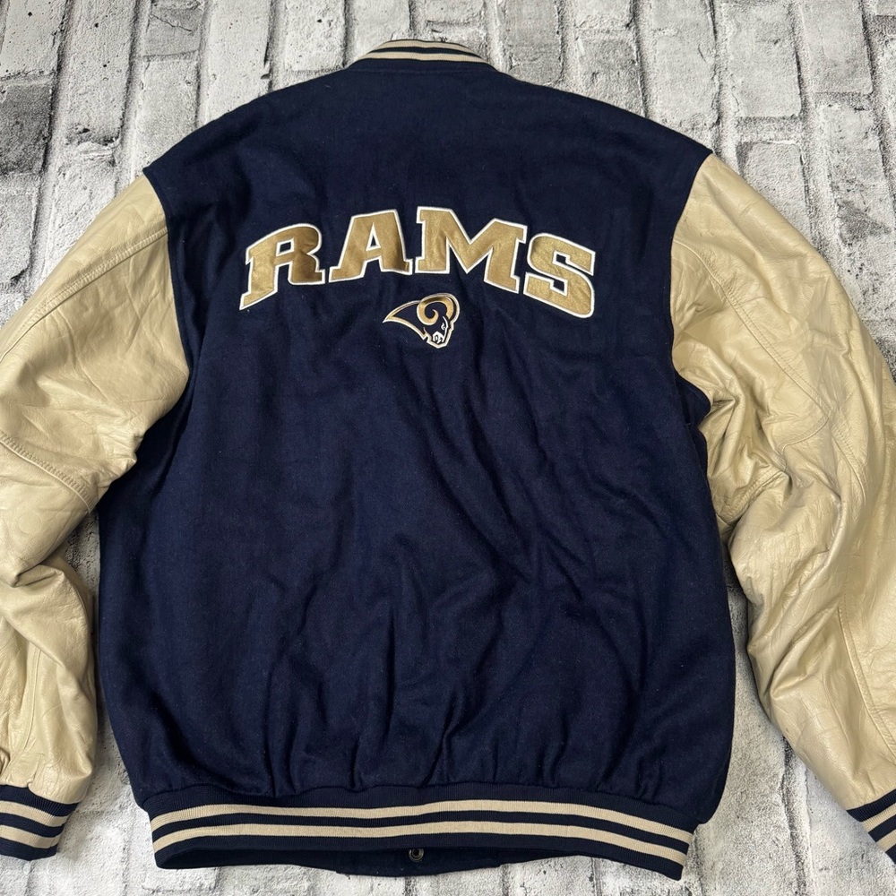 Vintage St. Louis Rams NFL Leather / Wool Bomber Varsity Jacket Embroidered Sz M